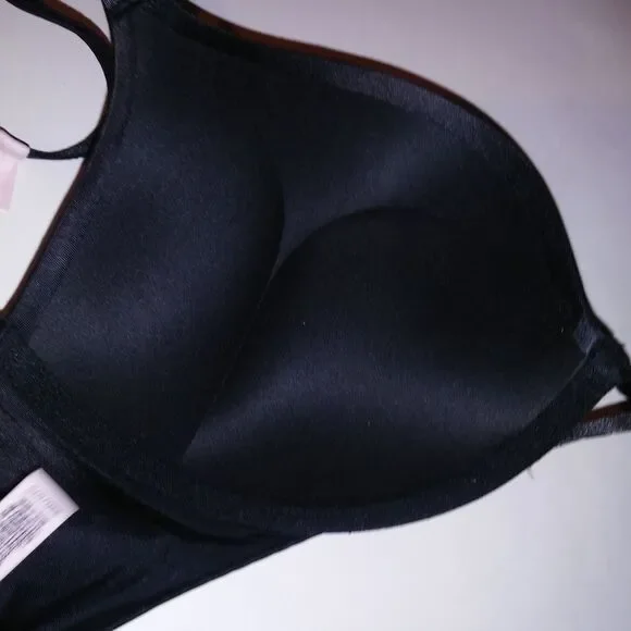 Victoria Secret Bra Set 32D Bombshell Push Up Small Panty Black Thong Solid New